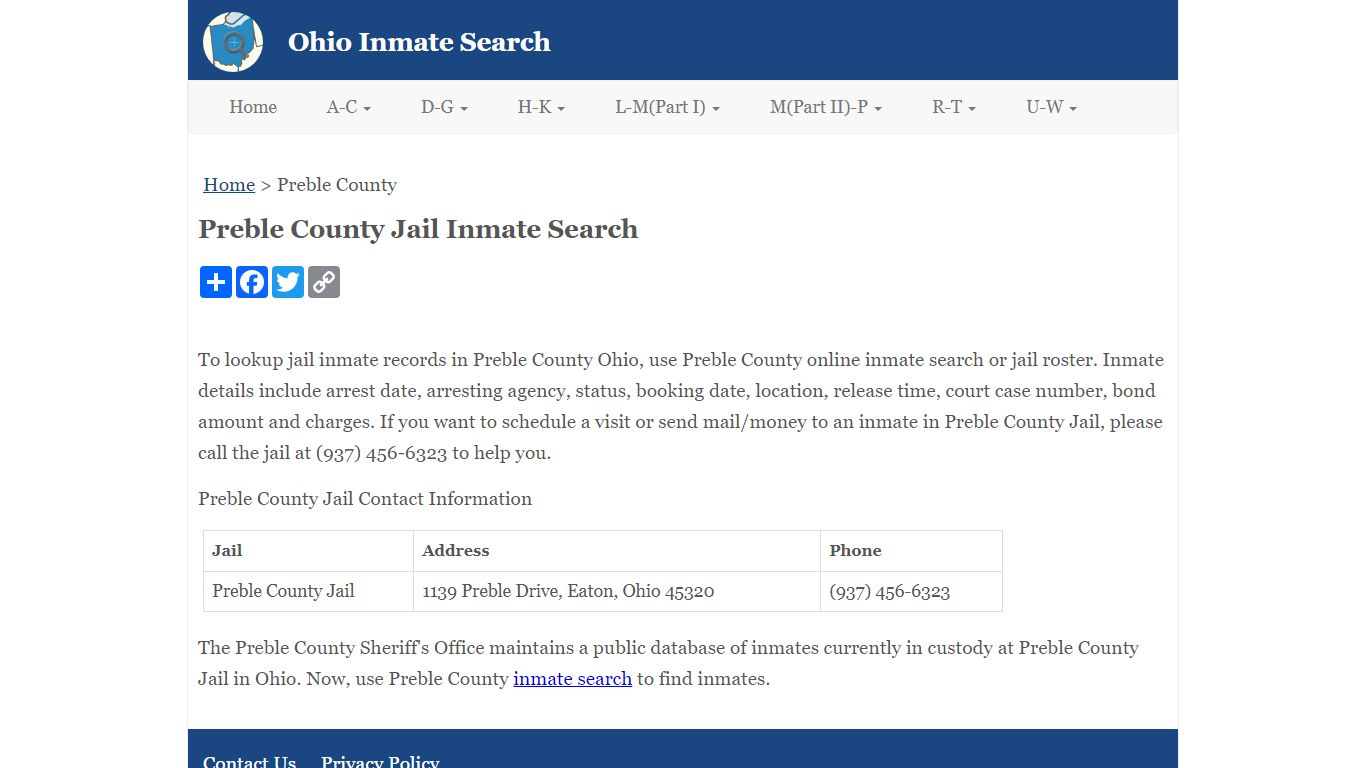 Preble County Jail Inmate Search